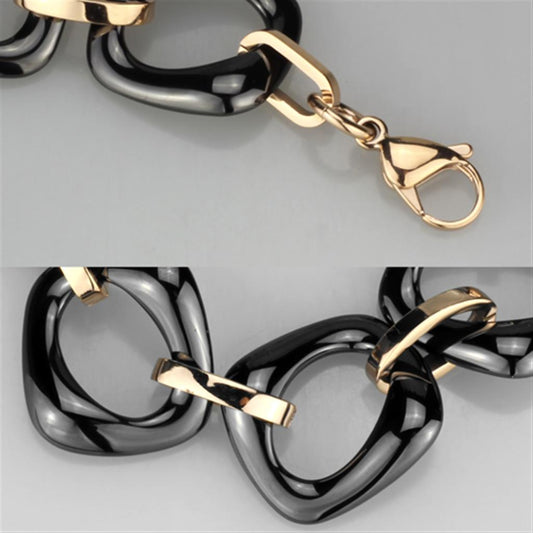 3W1011 - IP Rose Gold(Ion Plating) Stainless Steel Bracelet with Ceramic in Jet-1