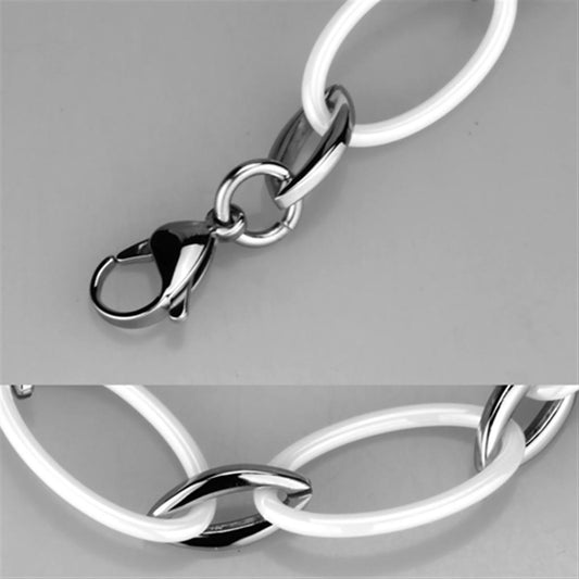 3W1014 - High polished (no plating) Stainless Steel Bracelet with Ceramic in White-1