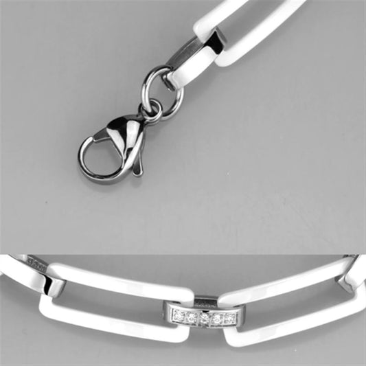 3W1016 - High polished (no plating) Stainless Steel Bracelet with Ceramic in White-1