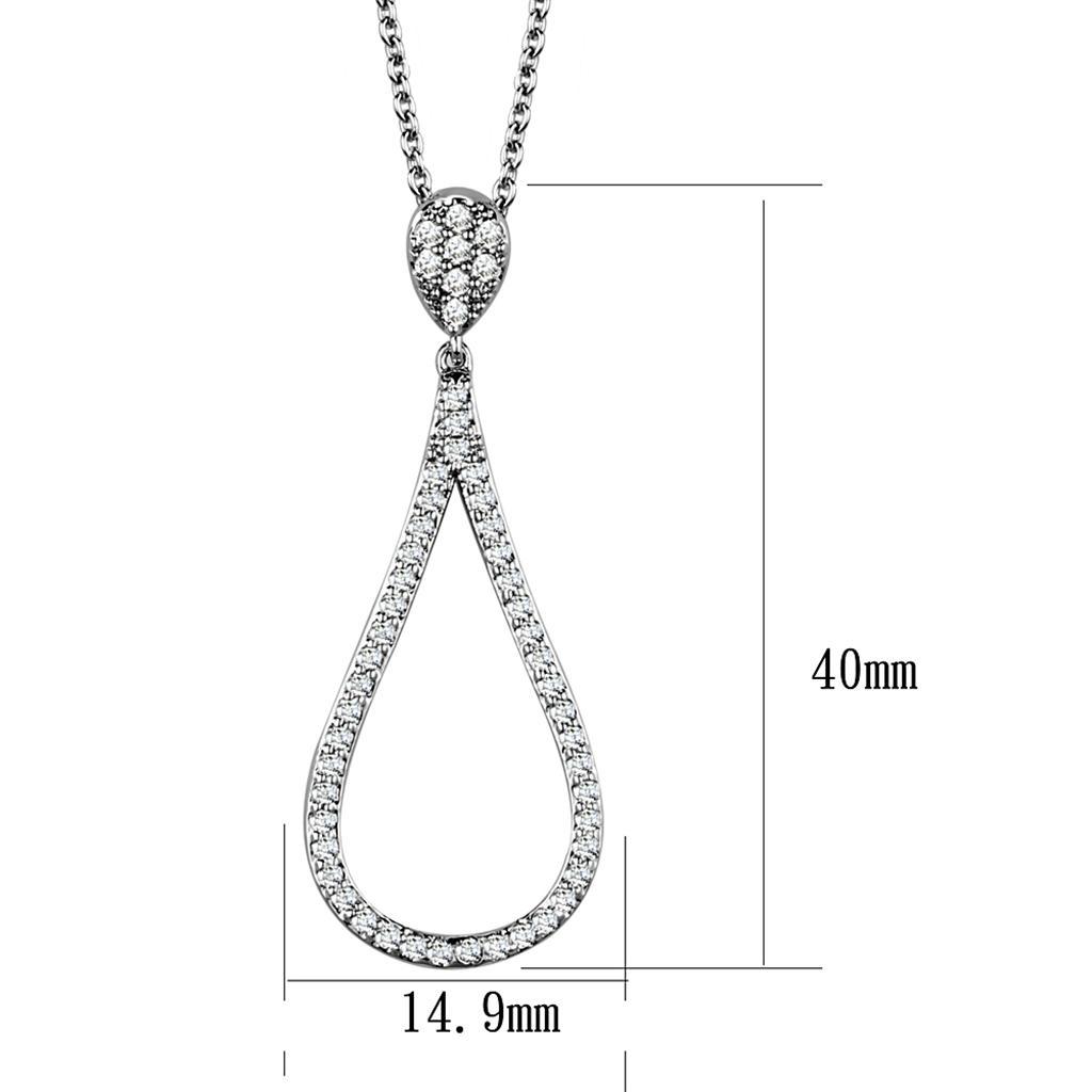 3W1019 - Rhodium Brass Chain Pendant with AAA Grade CZ in Clear-1