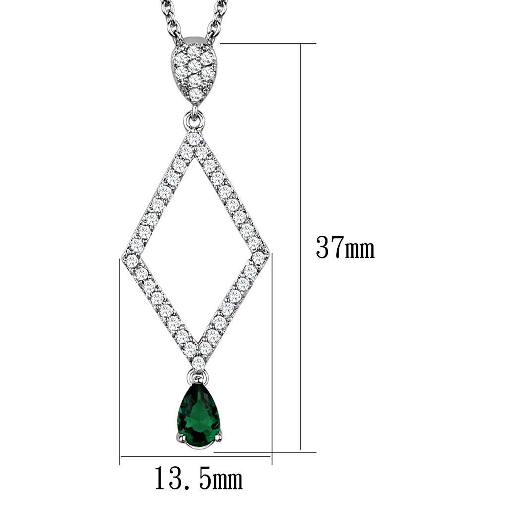 3W1026 - Rhodium Brass Chain Pendant with Synthetic Synthetic Glass in Emerald-1