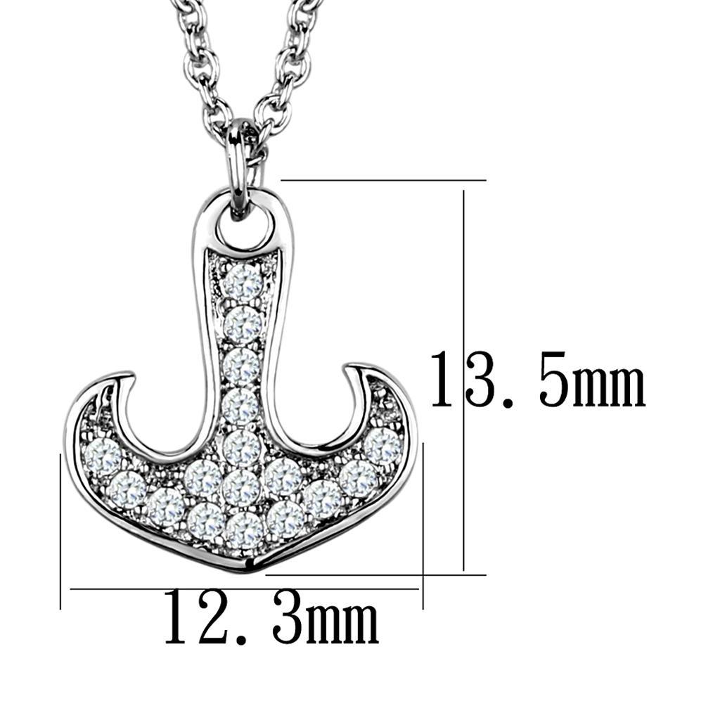 3W1035 - Rhodium Brass Chain Pendant with AAA Grade CZ in Clear-1