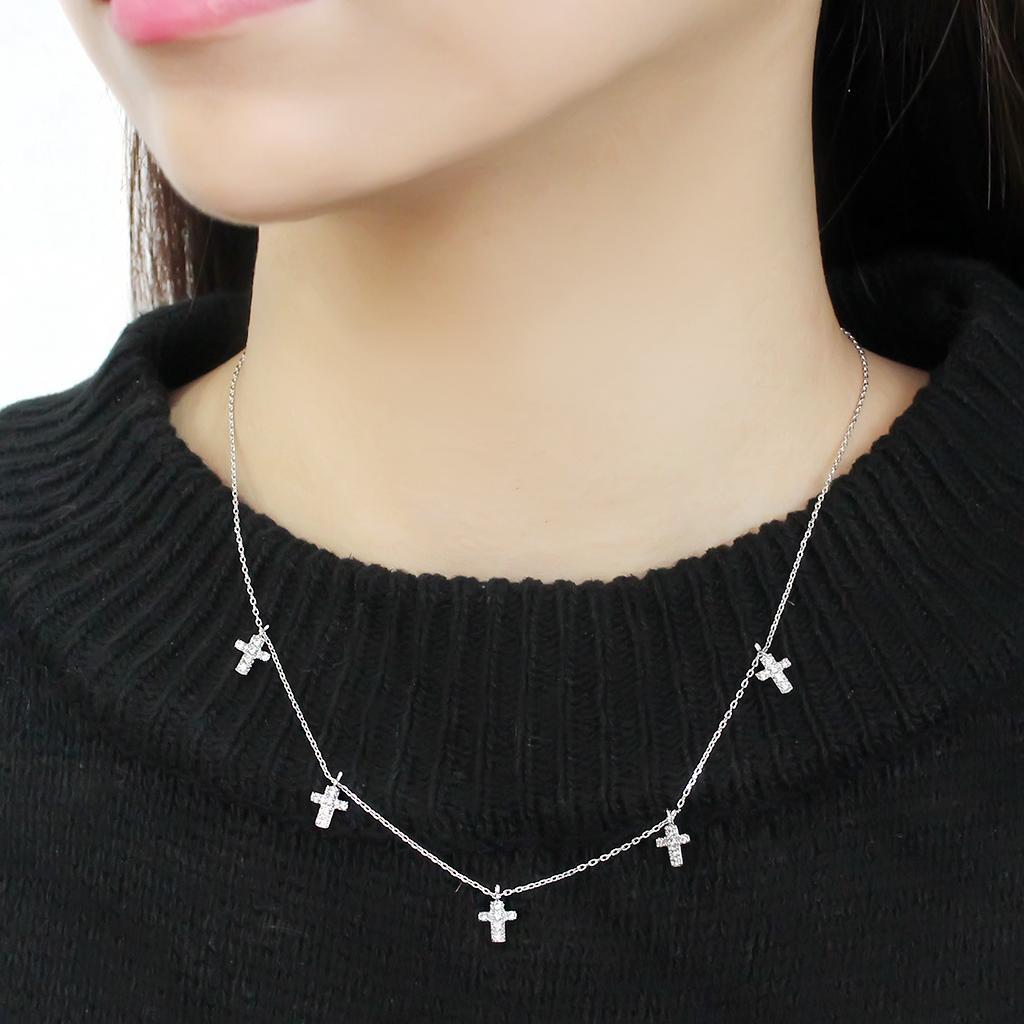 3W1037 - Rhodium Brass Chain Pendant with AAA Grade CZ in Clear-2