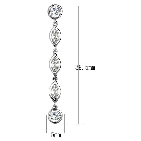 3W1049 - Rhodium Brass Earrings with AAA Grade CZ in Clear-1