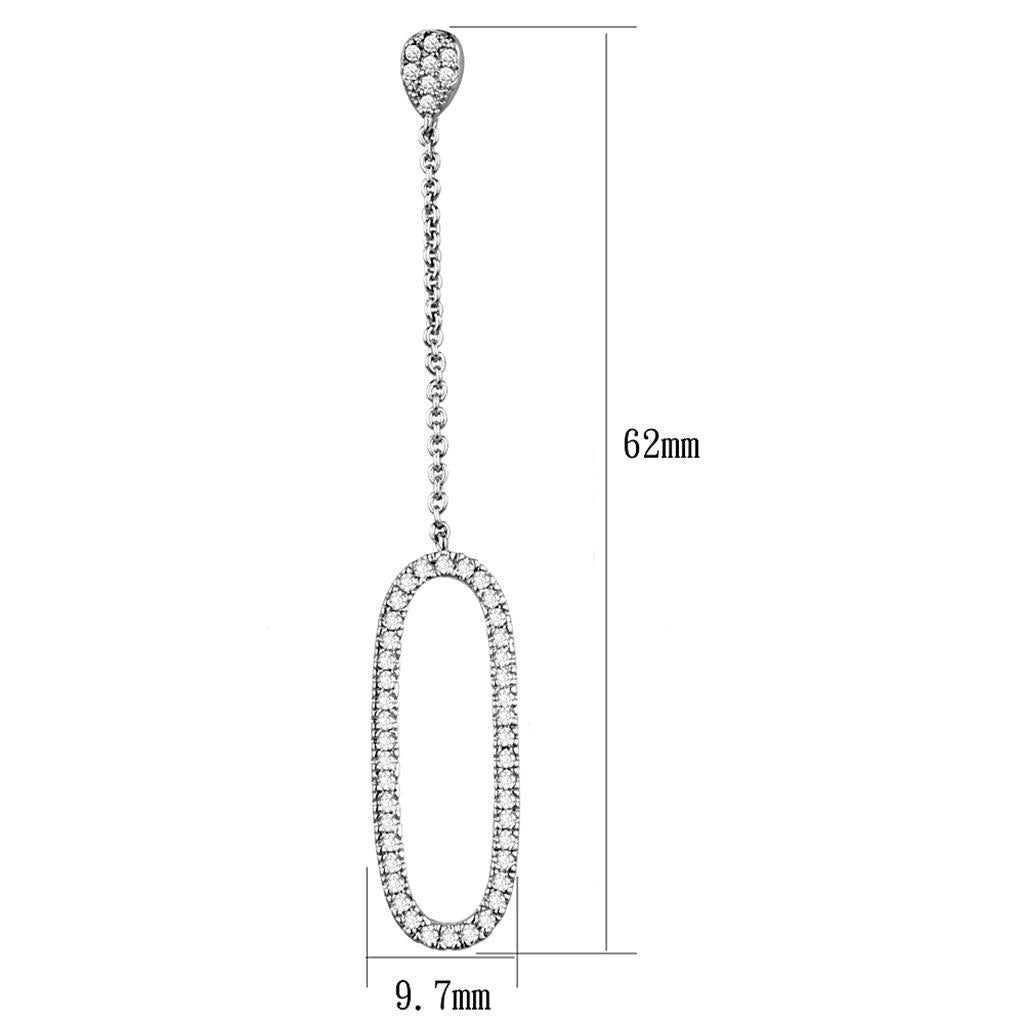 3W1058 - Rhodium Brass Earrings with AAA Grade CZ in Clear-1