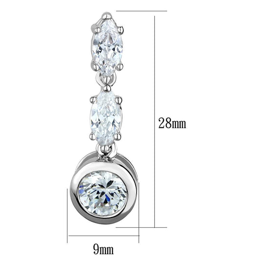 3W1060 - Rhodium Brass Earrings with AAA Grade CZ in Clear-1