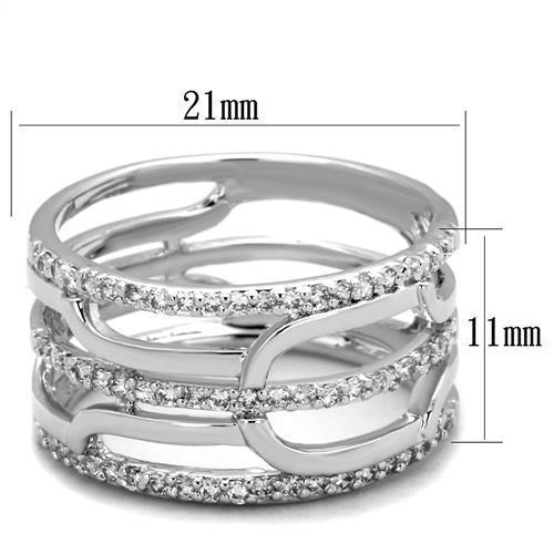 3W1070 - Rhodium Brass Ring with AAA Grade CZ in Clear-1