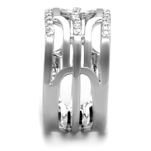 3W1070 - Rhodium Brass Ring with AAA Grade CZ in Clear-3
