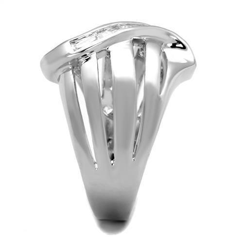 3W1077 - Rhodium Brass Ring with AAA Grade CZ in Clear-3