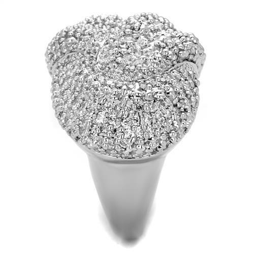 3W1078 - Rhodium Brass Ring with AAA Grade CZ in Clear-3