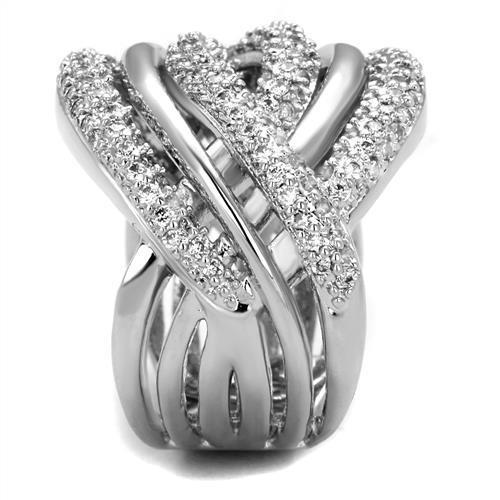 3W1081 - Rhodium Brass Ring with AAA Grade CZ in Clear-3