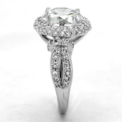 3W1087 - Rhodium Brass Ring with AAA Grade CZ in Clear-3