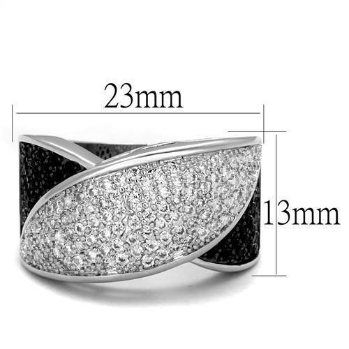 3W1089 - Rhodium + Ruthenium Brass Ring with AAA Grade CZ in Black Diamond-1