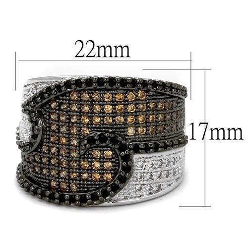 3W1091 - Rhodium + Ruthenium Brass Ring with AAA Grade CZ in Multi Color-1