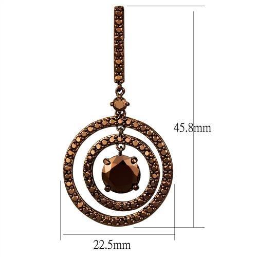 3W1109 - IP Coffee light Brass Earrings with AAA Grade CZ in Light Coffee-1
