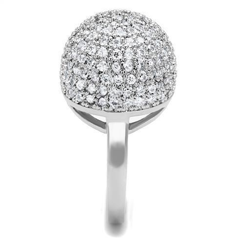 3W1213 - Rhodium Brass Ring with AAA Grade CZ in Clear-3