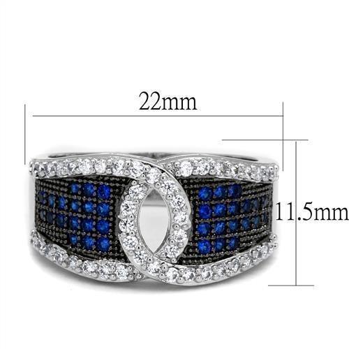 3W1216 - Rhodium + Ruthenium Brass Ring with AAA Grade CZ in London Blue-1