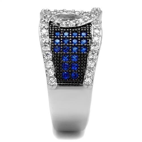 3W1216 - Rhodium + Ruthenium Brass Ring with AAA Grade CZ in London Blue-3