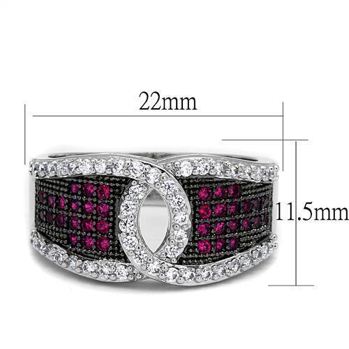 3W1243 - Rhodium + Ruthenium Brass Ring with AAA Grade CZ in Ruby-1
