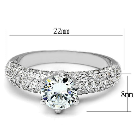 3W1253 - Rhodium Brass Ring with AAA Grade CZ in Clear-1