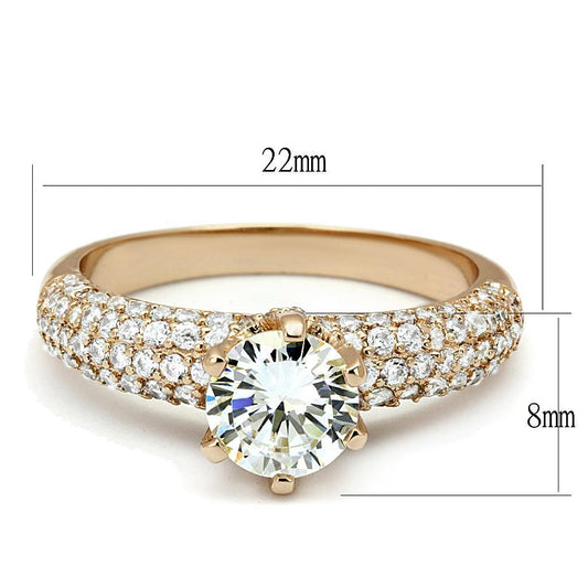 3W1254 - Rose Gold Brass Ring with AAA Grade CZ in Clear-1