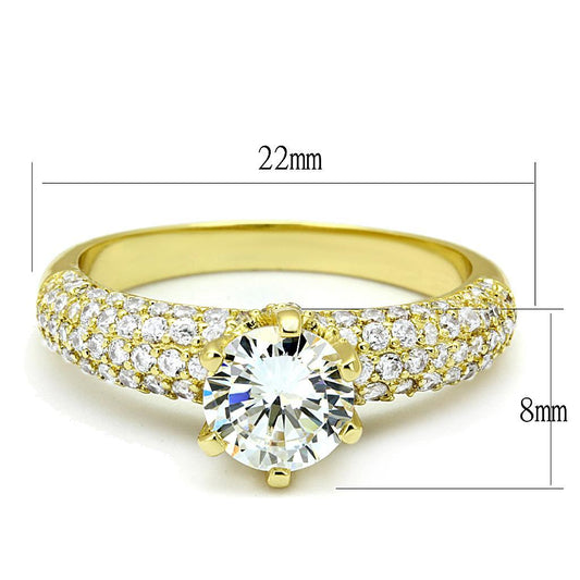 3W1255 - Gold Brass Ring with AAA Grade CZ in Clear-1