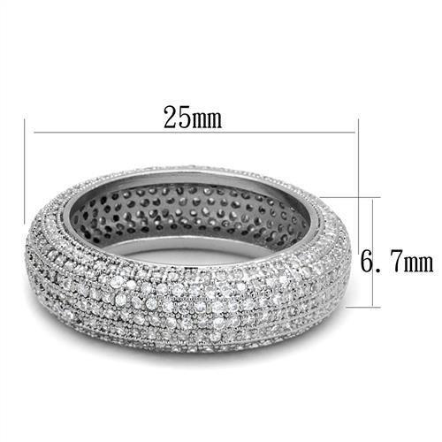 3W1273 - Rhodium Brass Ring with AAA Grade CZ in Clear-3