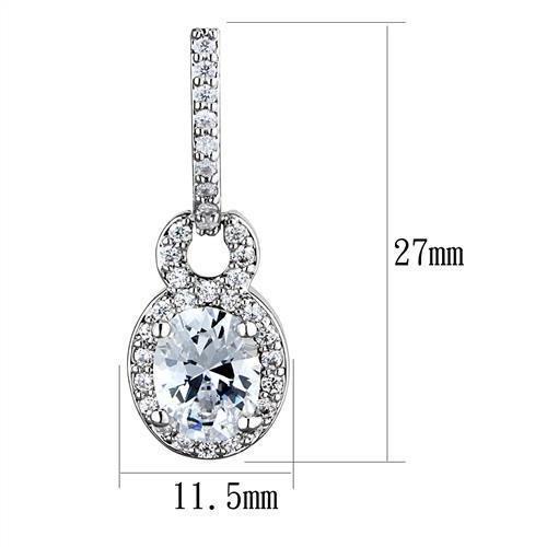 3W1276 - Rhodium Brass Earrings with AAA Grade CZ in Clear-1
