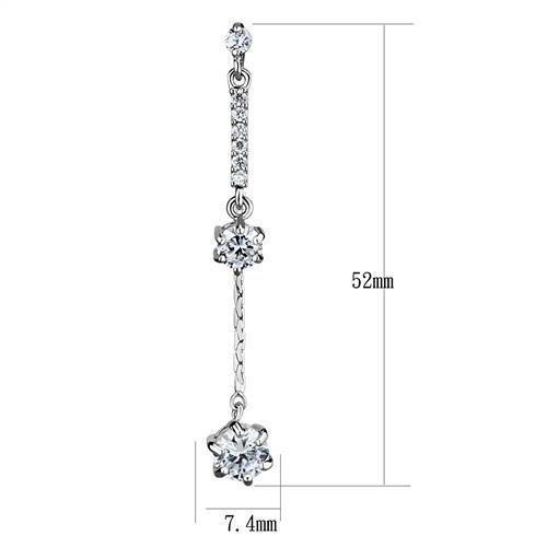 3W1277 - Rhodium Brass Earrings with AAA Grade CZ in Clear-1