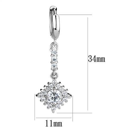 3W1280 - Rhodium Brass Earrings with AAA Grade CZ in Clear-1