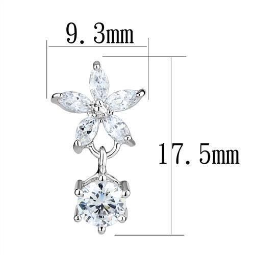 3W1281 - Rhodium Brass Earrings with AAA Grade CZ in Clear-1