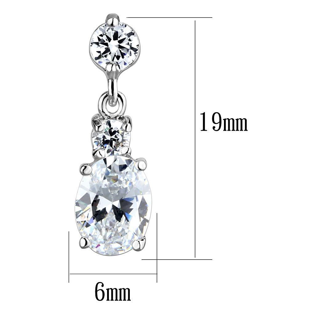 3W1290 - Rhodium Brass Earrings with AAA Grade CZ in Clear-1