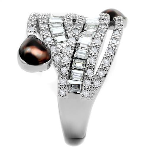 3W1307 - Rhodium Brass Ring with AAA Grade CZ in Clear-3