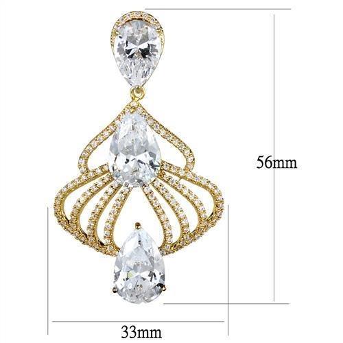 3W1325 - Gold Brass Earrings with AAA Grade CZ in Clear-1