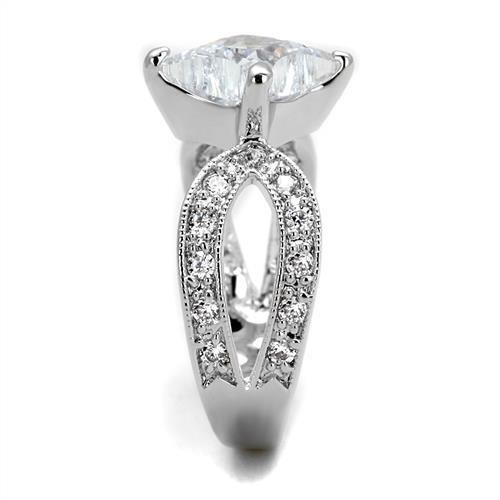 3W1350 - Rhodium Brass Ring with AAA Grade CZ in Clear-3