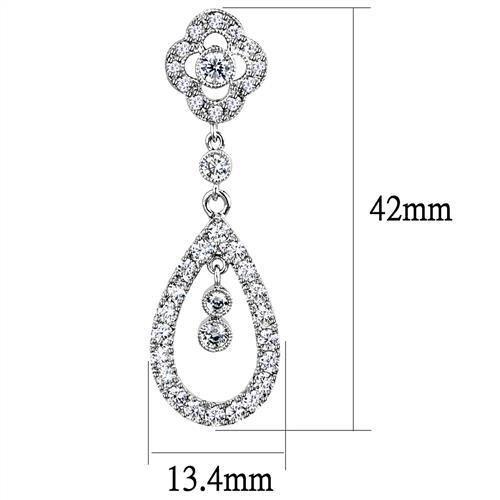 3W1351 - Rhodium Brass Earrings with AAA Grade CZ in Clear-1