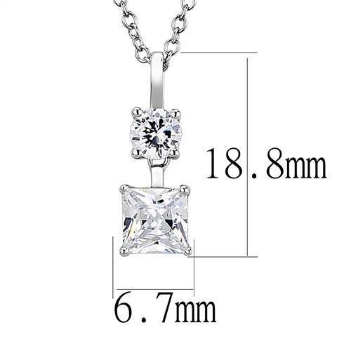 3W1374 - Rhodium 925 Sterling Silver Chain Pendant with AAA Grade CZ in Clear-1