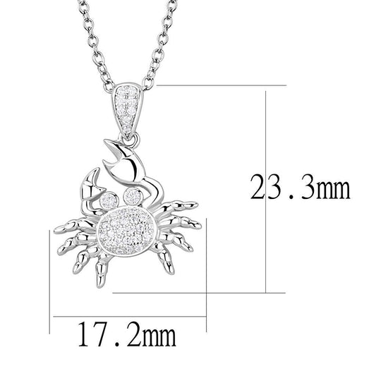 3W1377 - Rhodium 925 Sterling Silver Chain Pendant with AAA Grade CZ in Clear-1