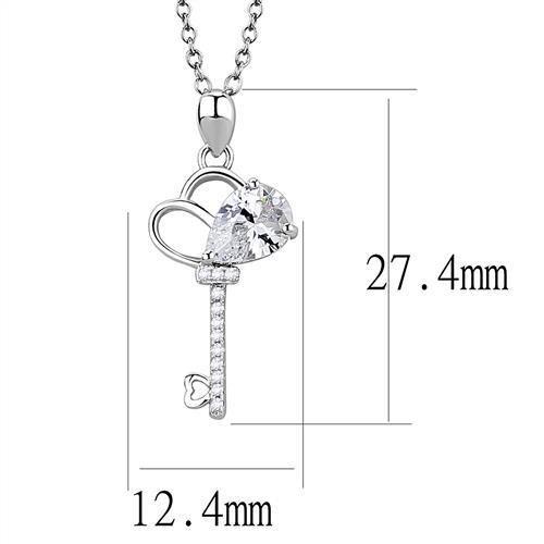 3W1380 - Rhodium 925 Sterling Silver Chain Pendant with AAA Grade CZ in Clear-1