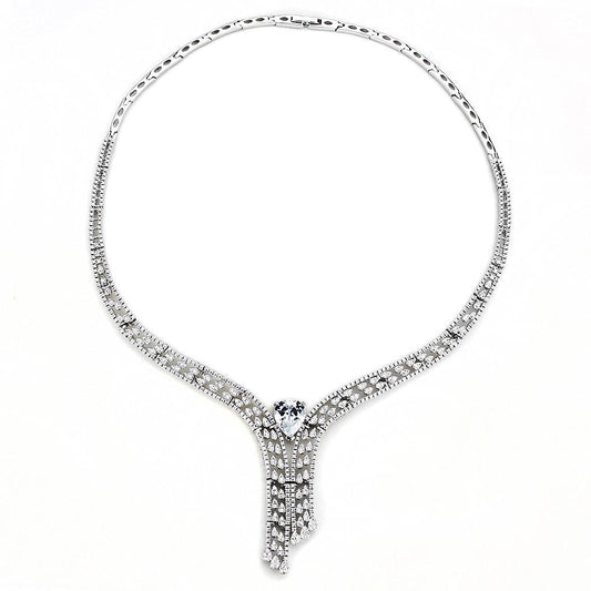 3W1434 - Rhodium Brass Jewelry Sets with AAA Grade CZ in Clear-1