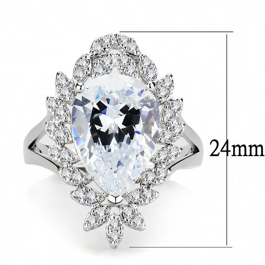3W1435 - Rhodium Brass Ring with AAA Grade CZ in Clear-1