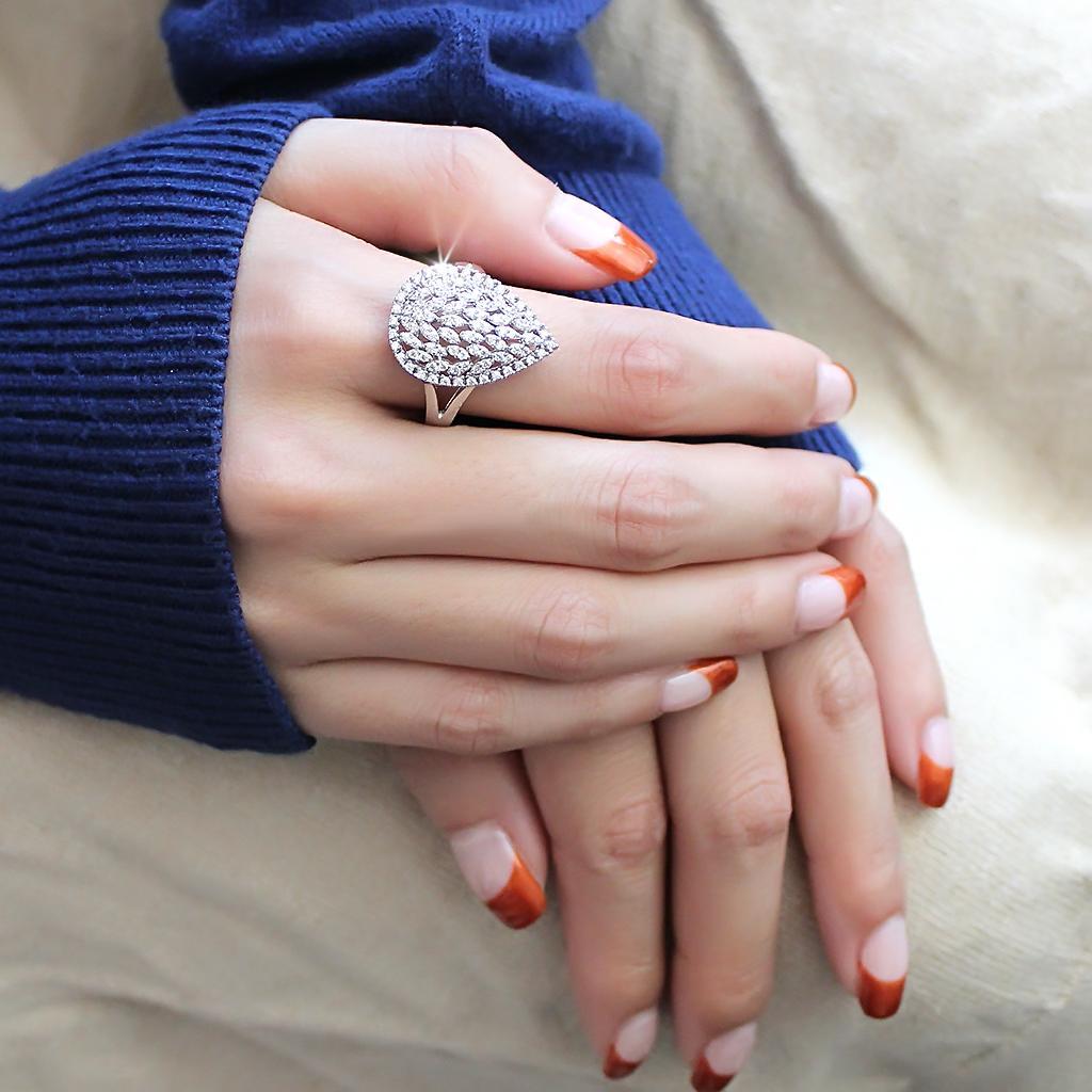 3W1436 - Rhodium Brass Ring with AAA Grade CZ in Clear-4