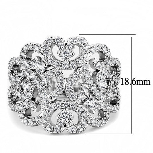 3W1439 - Rhodium Brass Ring with AAA Grade CZ in Clear-1