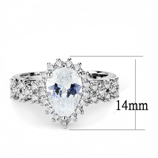 3W1442 - Rhodium Brass Ring with AAA Grade CZ in Clear-1