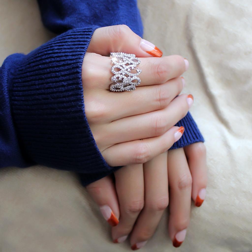 3W1443 - Rhodium Brass Ring with AAA Grade CZ in Clear-4