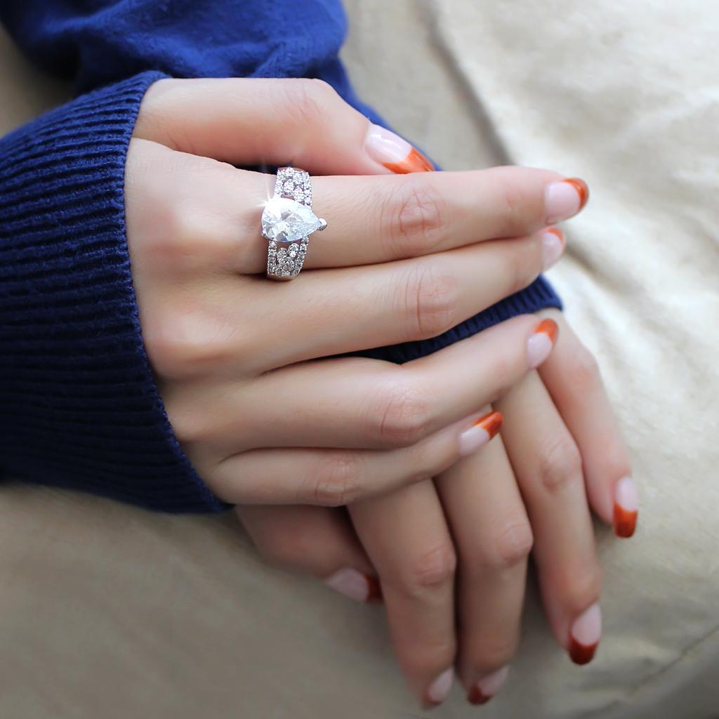 3W1444 - Rhodium Brass Ring with AAA Grade CZ in Clear-4