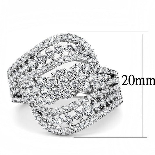 3W1445 - Rhodium Brass Ring with AAA Grade CZ in Clear-1