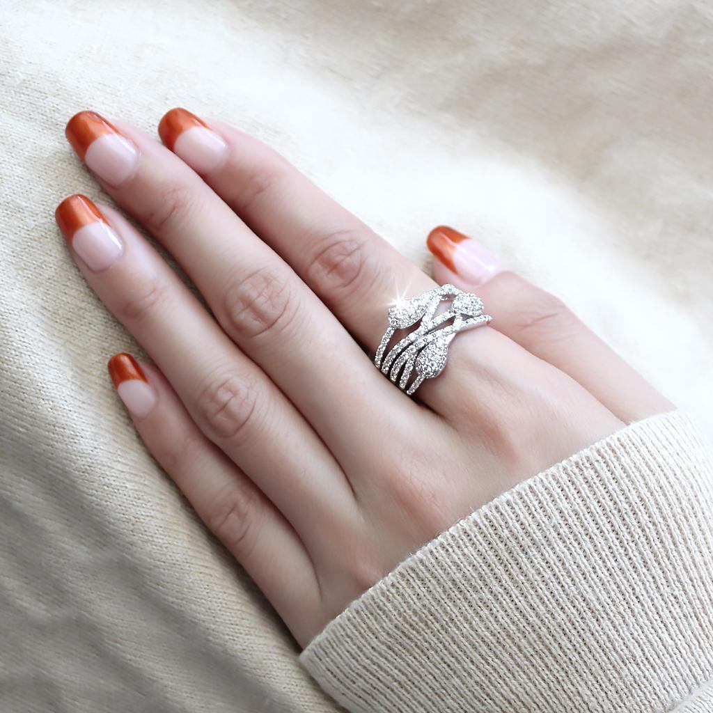 3W1446 - Rhodium Brass Ring with AAA Grade CZ in Clear-4