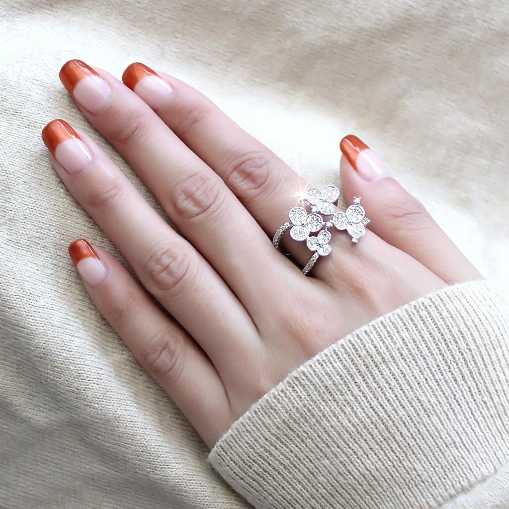 3W1447 - Rhodium Brass Ring with AAA Grade CZ in Clear-4