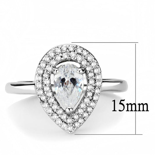 3W1453 - Rhodium Brass Ring with AAA Grade CZ in Clear-1